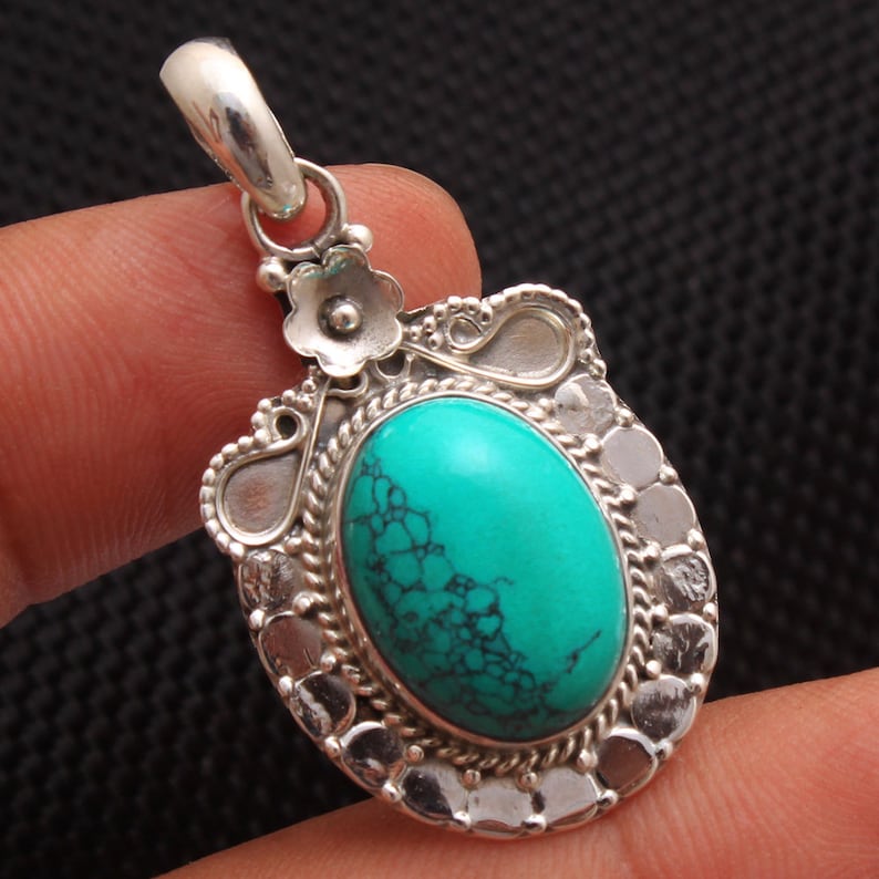 ap2700 925 Sterling Silver Handmade Designer Pendant Length 1.5 Mother/'s Day Collection Sale Oval Turquoise Gemstone Amazing Pendant