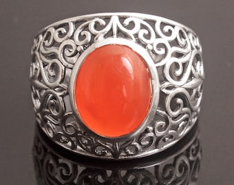 Handmade 925 Sterling Silver Carnelian Ring, Size 9
