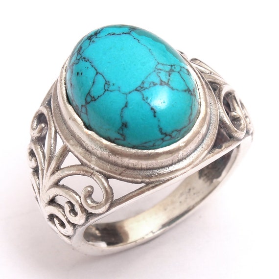 Elegant Turquoise Oval Shape Gemstone Ring For Christmas 925 | Etsy