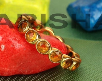 Handmade Citrine 925 Sterling Silver Eternity Ring, Gold Plated