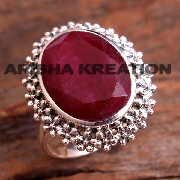 925 Silver Ring, Kashmir Ruby Ring, Designer Ring, Bohemian Ring, Anniversary Ring, Gift For Her, Oval Ring