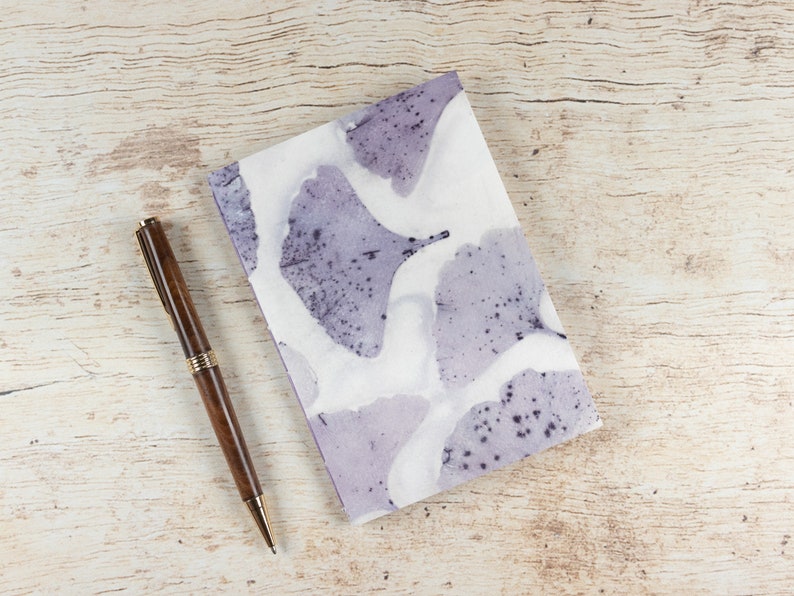 Ginkgo Leaf Pocket Notebook, Mini Jotter, Travel Notebook, Ecoprint Cover, Lined Pages, Purse Journal, Hand Bound, Nature's Colors White Ginkgo
