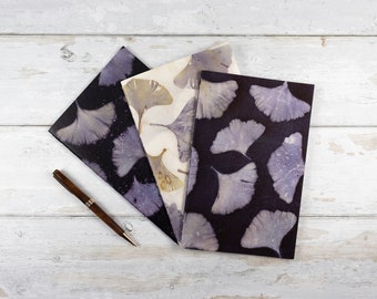 Botanically Dyed Notebook with Ginkgo Leaf Covers and Lined Pages, Handbound Journal for Writer, Ecofriendly Natural Colours