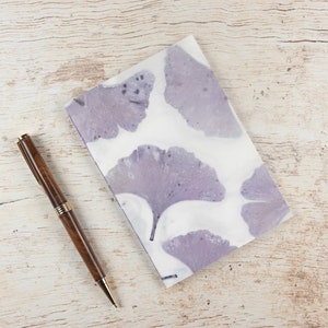 Ginkgo Leaf Pocket Notebook, Mini Jotter, Travel Notebook, Ecoprint Cover, Lined Pages, Purse Journal, Hand Bound, Nature's Colors White Ginkgo 5