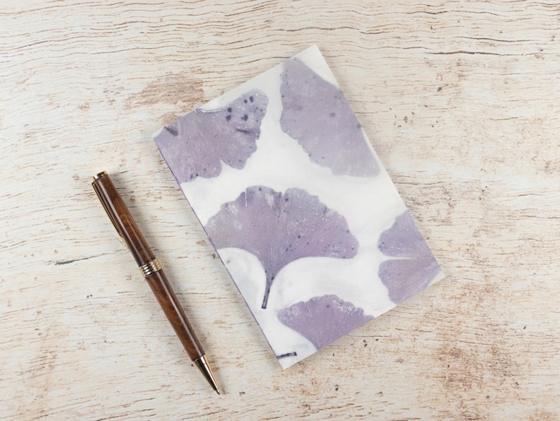 Ginkgo Leaf Pocket Notebook, Mini Jotter, Travel Notebook, Ecoprint Cover, Lined Pages, Purse Journal, Hand Bound, Nature's Colors White Ginkgo 5