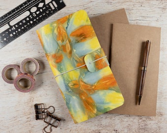 Traveller's Notebook with Botanically Dyed Cover, Holds 2 Notebooks Inside, Refillable, Natural Colours, Gift for Traveller