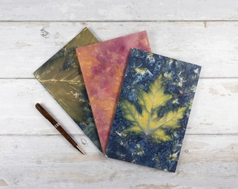 Botanically Dyed Notebook with Maple Leaf Ecoprint Covers and Lined Pages, Handbound Journal, Gift for Writer, Ecofriendly Natural Colours