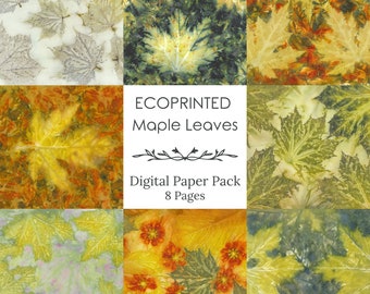 Maple Leaf Digital Ecoprints, Ecodyed Printable Papers, For Journal Pages, Mixed Media Art, Collage Fodder, Cardmaking, Papercraft and More