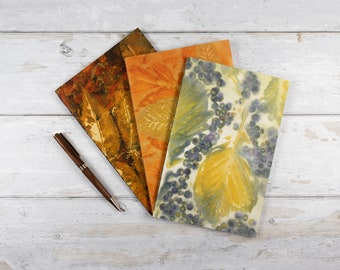 Botanically Dyed Notebook with Leaf Ecoprint Covers, Lined Pages Inside, Handbound, Gift for Writer, Ecofriendly Natural Colours