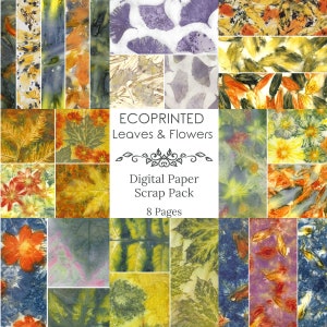 Ecoprint Digital Paper Scrap Pack, Ecodyed Printable Papers, For Mixed Media Art, Junk Journals, Collage Fodder, Cardmaking, Papercraft