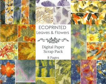 Ecoprint Digital Paper Scrap Pack, Ecodyed Printable Papers, For Mixed Media Art, Junk Journals, Collage Fodder, Cardmaking, Papercraft