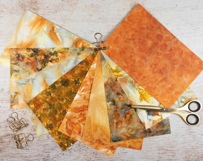 Orange Ecoprint Paper Pack, Botanically Dyed Paper, Art Journal Fodder, For Junk Journaling, Collage, Cardmaking, Ecofriendly Natural Colors