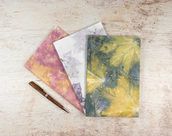Botanically Dyed Notebook with Maple Leaf Ecoprint Covers and Blank Pages Inside, Handbound Sketchbook, Unique Gift for Artist