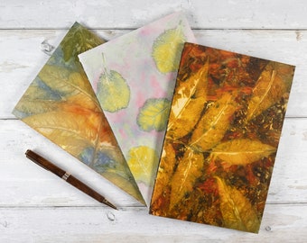 Botanically Dyed Notebook with Leaf Ecoprint Covers, Lined Pages Inside, Handbound, Gift for Writer, Ecofriendly Natural Colors