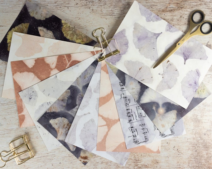 Ginkgo Leaf Paper Pack, For Mixed Media Collage, Junk Journals, Scrapbooking, Cardmaking, Bookbinding, Ecofriendly, Hand Printed