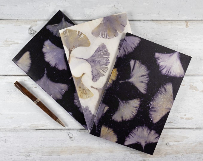 Ginkgo Pocket Notebook, Mini Jotter, Ecoprinted Cover, Lined Pages, Purse Journal, Hand Bound, Nature's Colours, Eco Gift, Travel Notebook