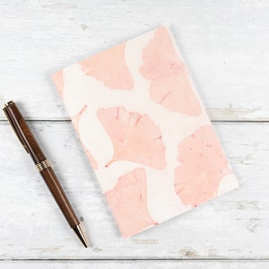 Ginkgo Leaf Pocket Notebook, Mini Jotter, Travel Notebook, Ecoprint Cover, Lined Pages, Purse Journal, Hand Bound, Nature's Colors Pink Ginkgo