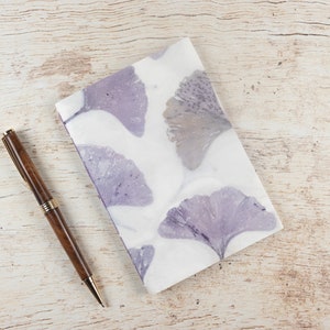 Ginkgo Leaf Pocket Notebook, Mini Jotter, Travel Notebook, Ecoprint Cover, Lined Pages, Purse Journal, Hand Bound, Nature's Colors White Ginkgo 4