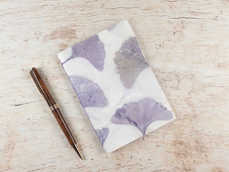 Ginkgo Leaf Pocket Notebook, Mini Jotter, Travel Notebook, Ecoprint Cover, Lined Pages, Purse Journal, Hand Bound, Nature's Colors White Ginkgo 4