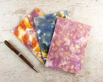 Morning Glory Pocket Notebook with Lined Pages and Ecoprint Covers, Mini Jotter, Purse Journal, Hand Bound, Nature's Colours, Gift for Poet