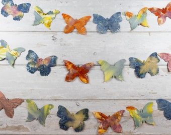 Ecodyed Paper Butterflies, Horizontal Garland, Botanical Butterflies, For Garden Lover, For Baby Shower, Unique Spring Decor, 8’ Long