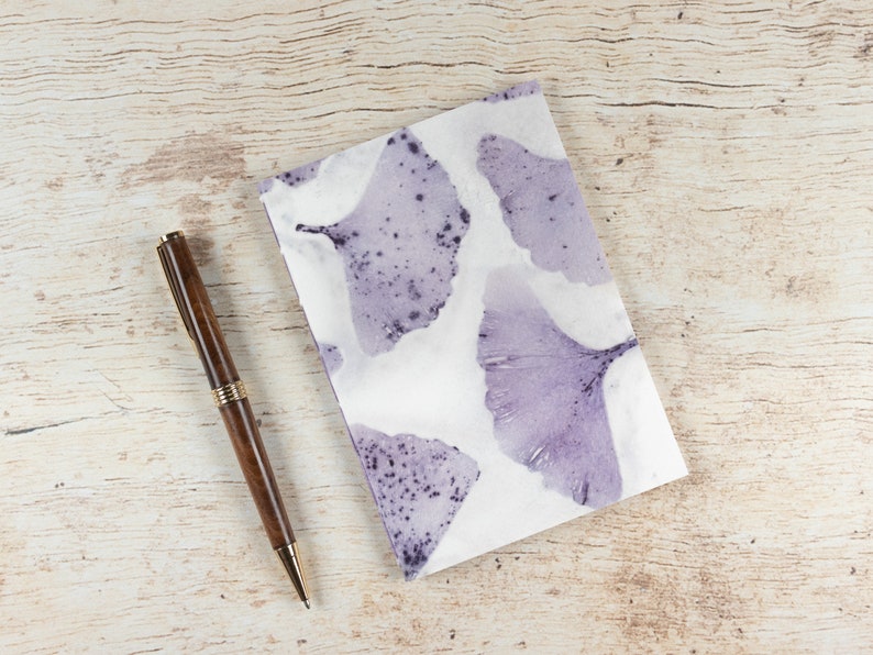 Ginkgo Leaf Pocket Notebook, Mini Jotter, Travel Notebook, Ecoprint Cover, Lined Pages, Purse Journal, Hand Bound, Nature's Colors White Ginkgo 3