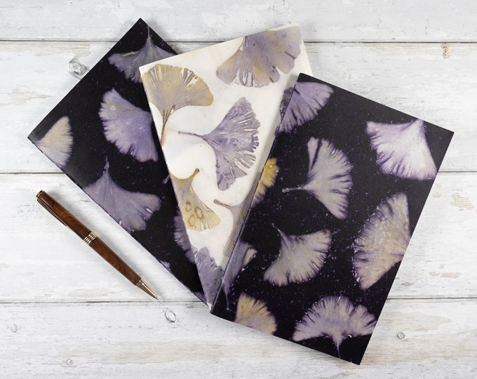 Ginkgo Leaf Notebook with Botanically Dyed Covers and Lined Pages, Personalized Gift for Writer, Ecofriendly