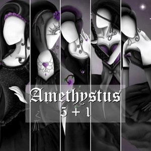 6 Faceless Paintings AMETHYSTUS Series 5 + 1, Woman in Black dress and Purple shades, Digital Download