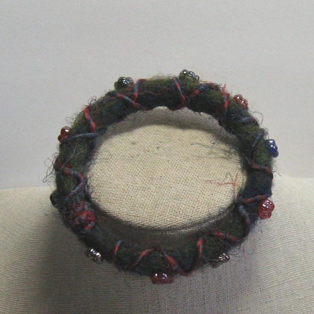 Dark and Lovely, Wet Felted Wool Bangle Bracelet, Dark Blue Wool, Fuzzy ...