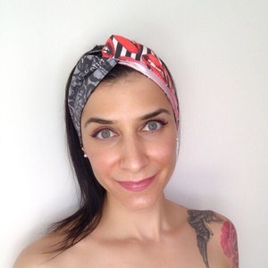 Hot Lips Silk Head Scarf, Dreads Accessories, Dreadlock Wrap, Wide Headband, Silk Headband, Yoga Headband, Satin Head Tie, Satin Head Scarf.