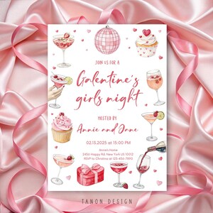 Galentines Party Einladung, Mädchen Nacht Valentinstag Party, Aquarell Galentines Day Party Einladung Bearbeitbare Canva Vorlage: GA-02