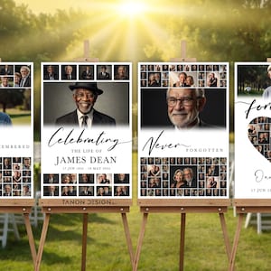 Funeral Welcome Sign: Photo Collage Memorial Poster (Canva Template)