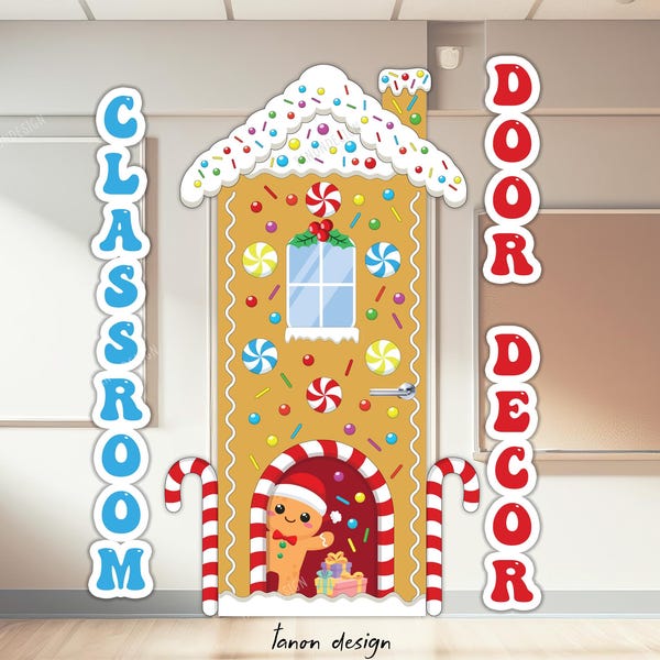 Gingerbread Christmas Classroom Door Decor Kit (Printable PDF)