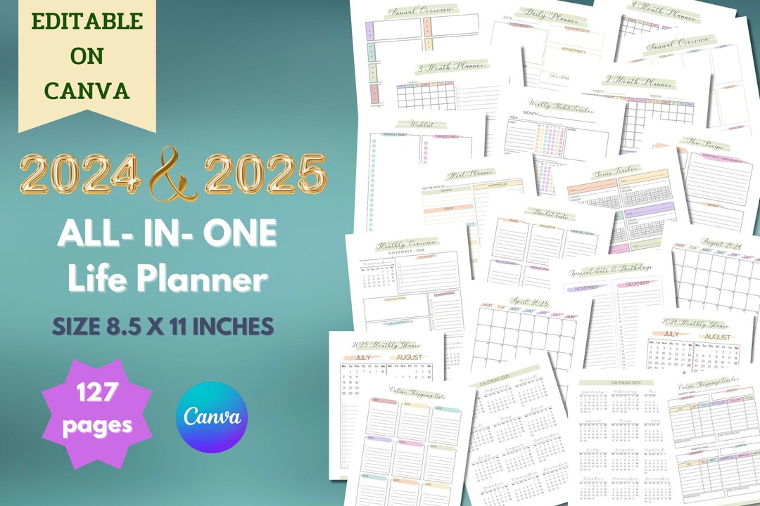 All in One Life Planner 20242025 Canva Template / Editable Printable