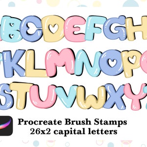 Conjuntos de pinceles para Procreate de 26 x 2, bonitos sellos de alfabeto para uso comercial