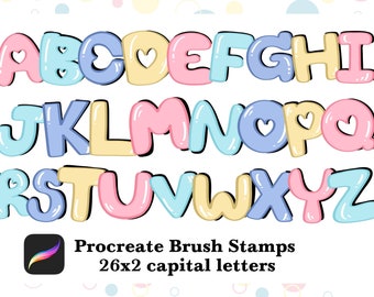 Conjuntos de pinceles para Procreate de 26 x 2, bonitos sellos de alfabeto para uso comercial