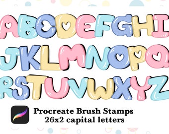 26x2 Alphabet Sets Procreate Brush Stamps  Cute Procreate Brushset. Commercial Use