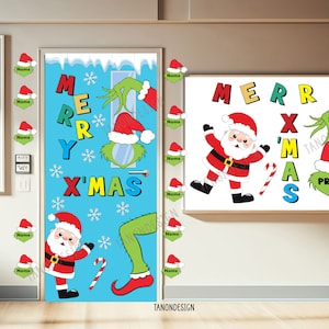Christmas Classroom Door Decor, Decor Kit, Santa Door decor kit. Printable. Inclusive Christmas door decorative