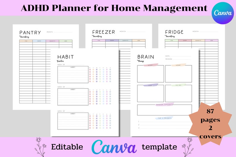 Editable ADHD Planner Canva Template. Printable ADHD Planner. KDP ...
