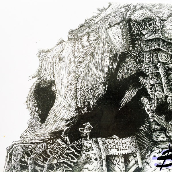 Detailed Ink Artwork: Shadow of the Colossus Fan Art