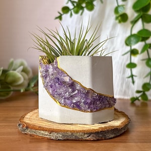 Amethyst geode mini planter, modern concrete plant pot, crystal air plant holder