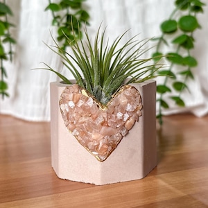 Geode Heart Concrete Planter, Peach Moonstone Plant Pot, Crystal Air Plant Holder, June Birthstone