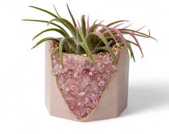 Strawberry Quartz concrete mini planter, Pink air plant and succulent pot gift
