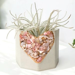 Pink Opal Concrete Planter, Geode Crystal pot, heart shaped air plant holder