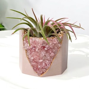Strawberry Quartz Geode Concrete Planter, Mini Pink Air Plant Holder & Succulent Pot