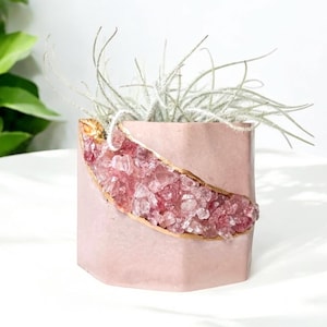 Pink geode mini planter, concrete quartz air plant display pot