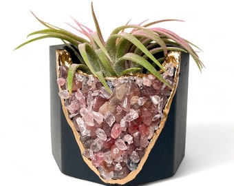 Strawberry quartz cement planter pot, indoor concrete pot for succulents, home office decor