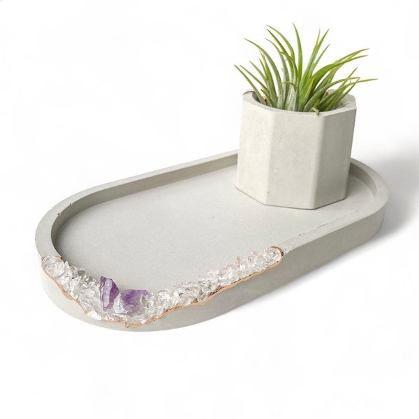 Crystal Concrete Tray, Modern tray for bathroom, jewelry, candle, catch all tray