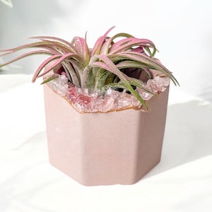 Strawberry quartz geode planter, mini pink air plant holder, catch all pot, indoor house plant pot