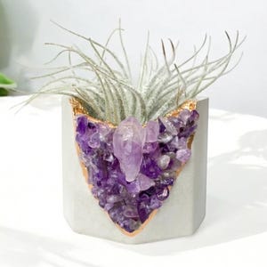 Crystal cluster concrete planter pot, mini amethyst geode plant pot
